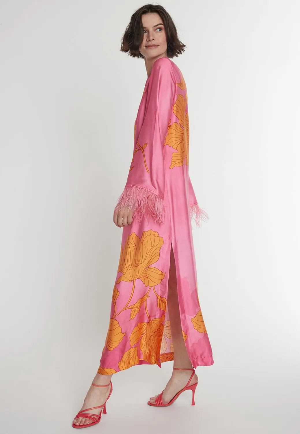 Ana Alcazar Pasmy caftano raso rosa maxi
