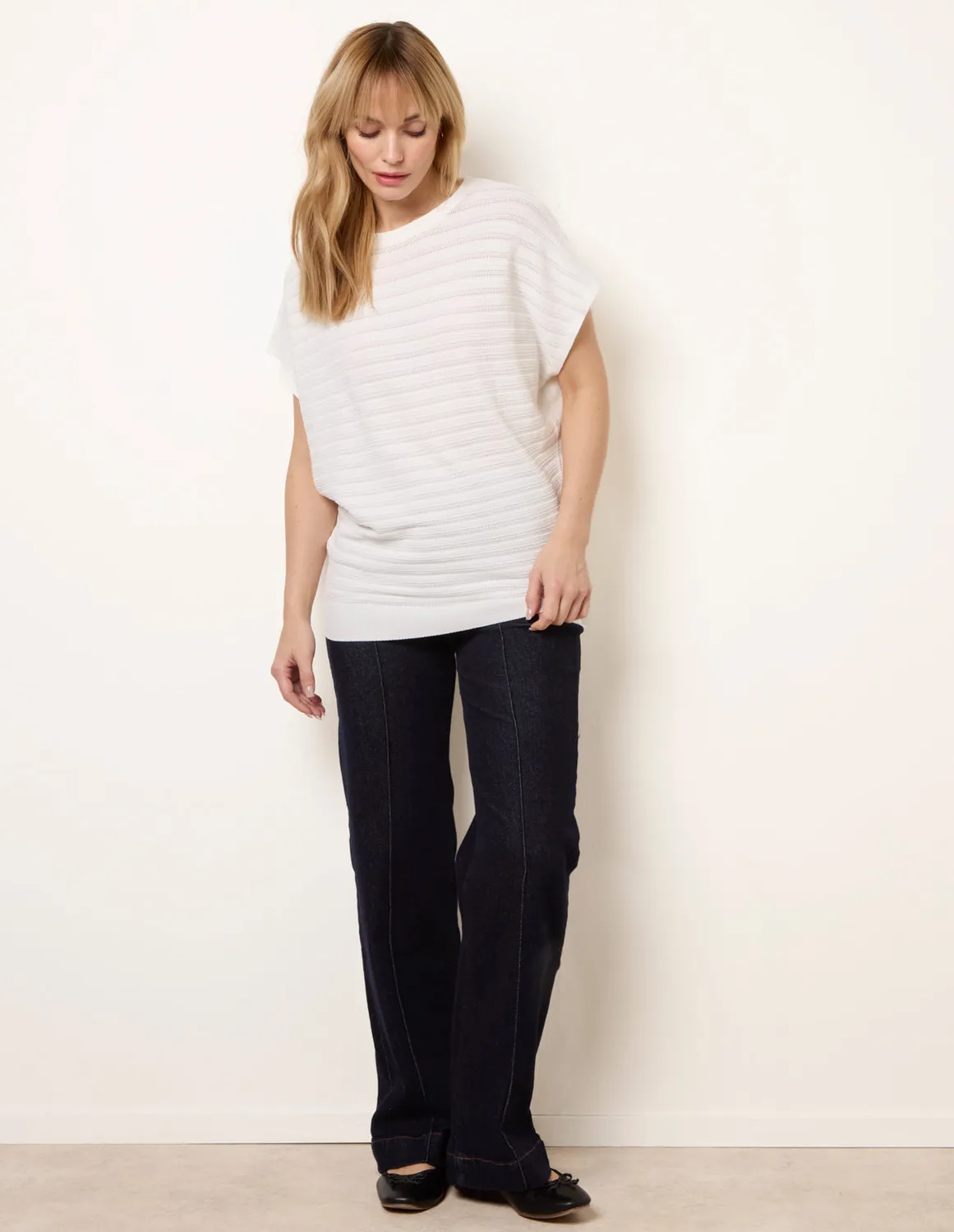 Blue Vanilla Knit top avorio manica corta oversize S/M