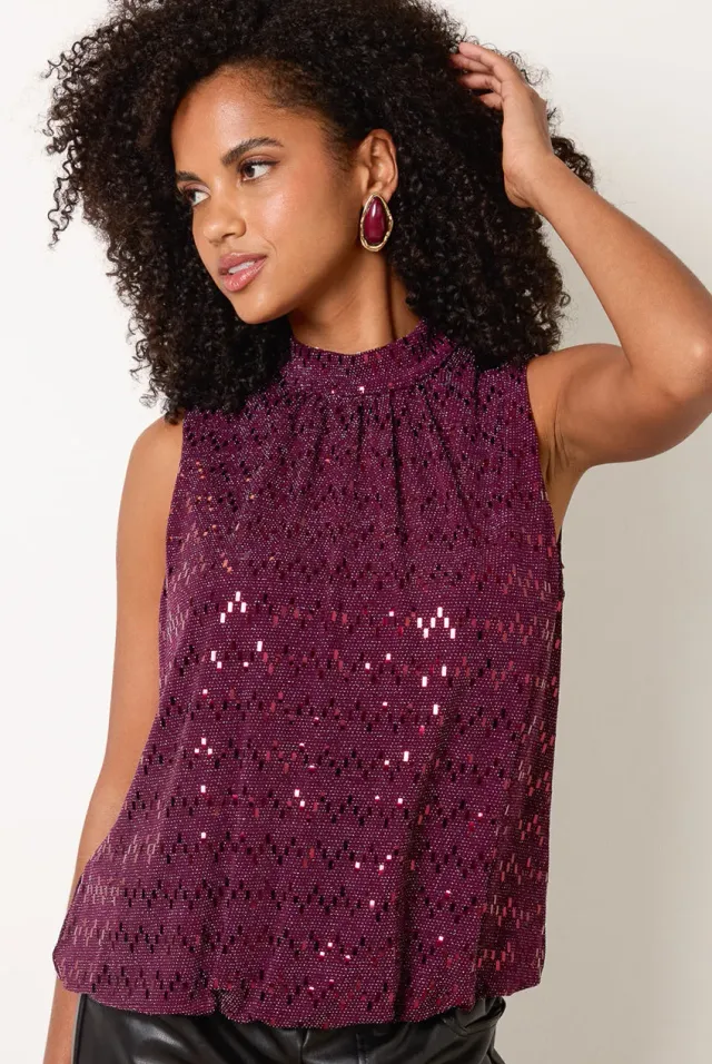 Blue Vanilla Puff Ball blusa bordeaux metallizzata collo alto