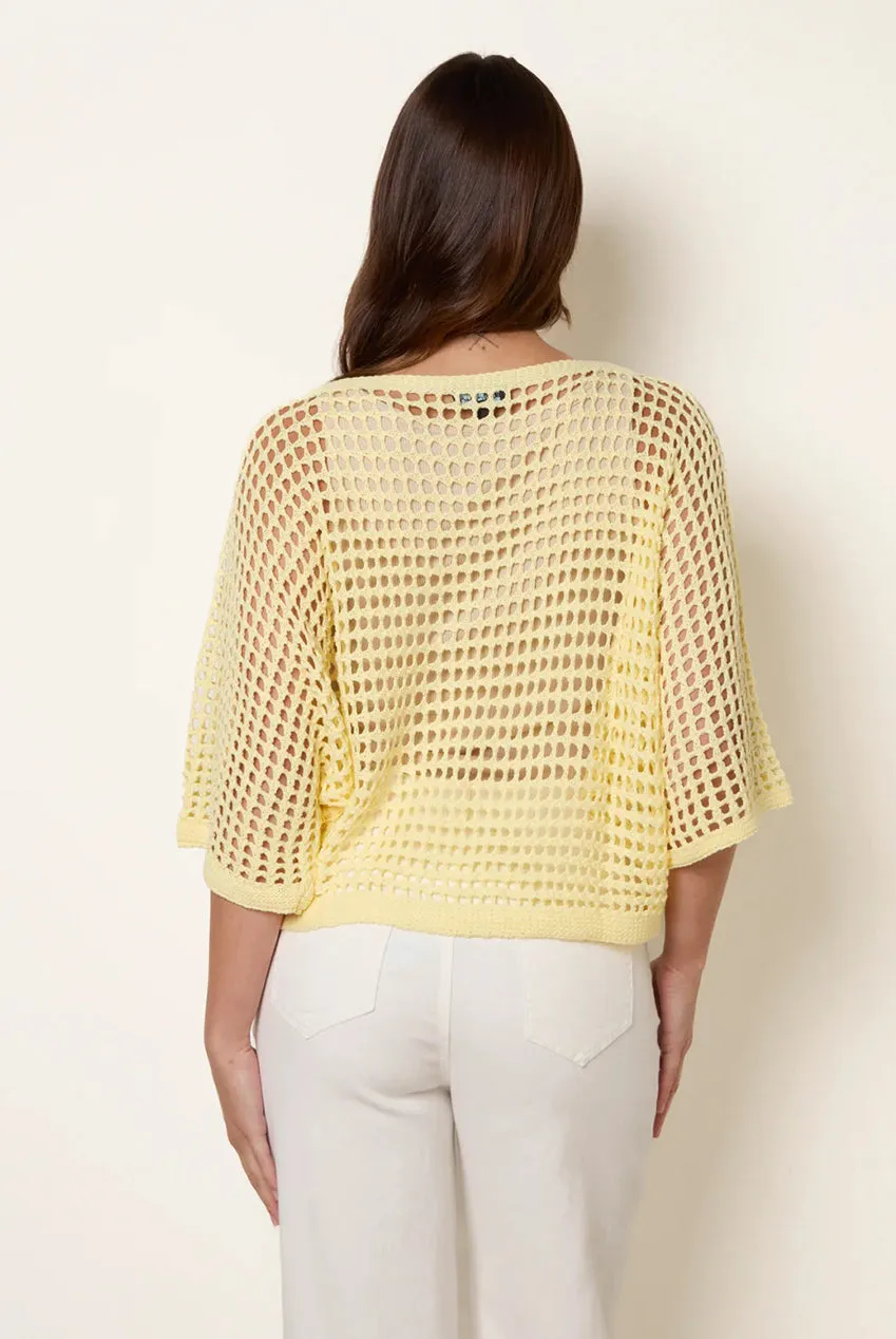 Blue Vanilla top rete girocollo giallo limone S/M