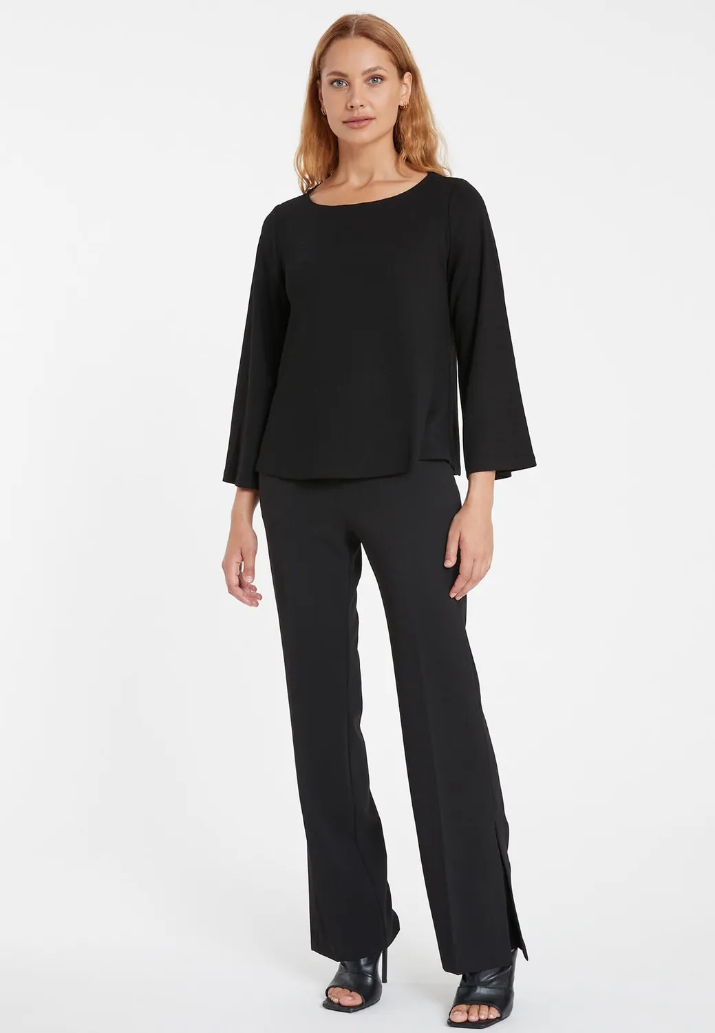 Ana Alcazar Sitti top nero jersey manica tromba