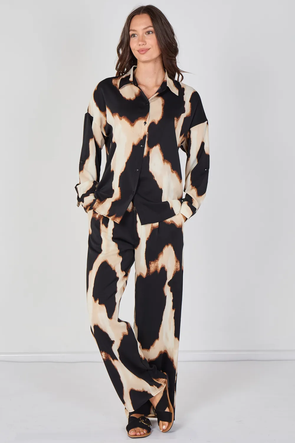 Love Sunshine Abstract completo nero camicia e pantaloni