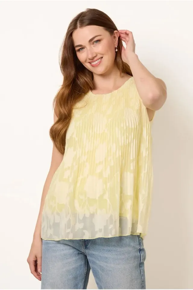 Blue Vanilla Lace Pleated Top limone senza maniche