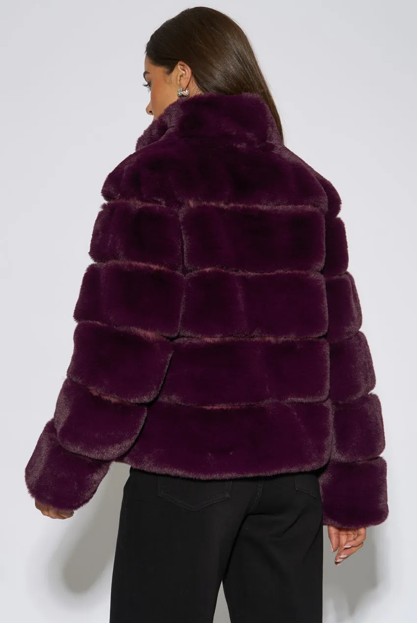 Gini London Plum Panelled giacca pelliccia sintetica prugna