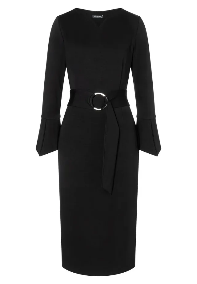 Ana Alcazar Mehea abito tubino nero jersey ufficio