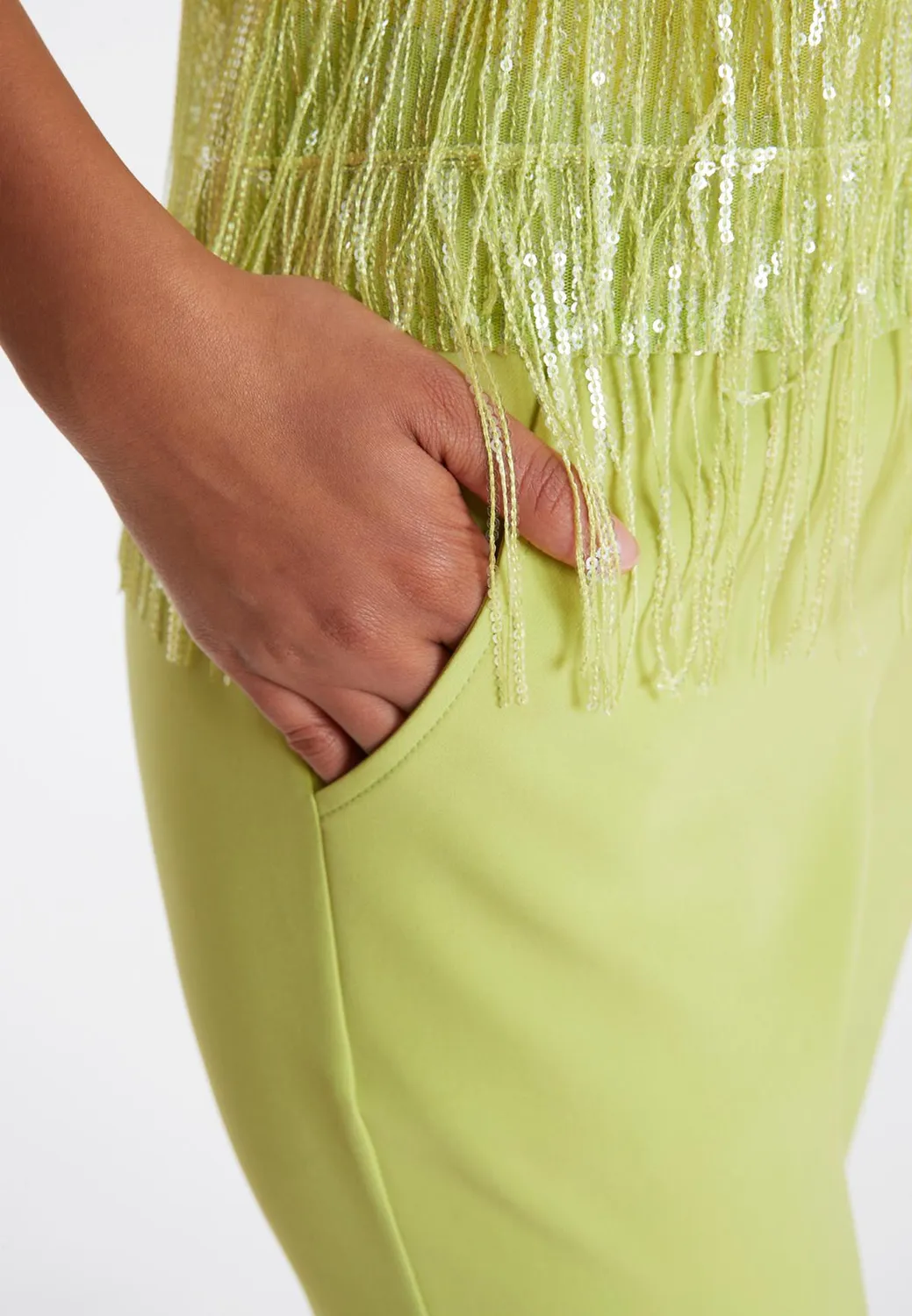 Ana Alcazar Riby tuta jumpsuit verde paillettes frange