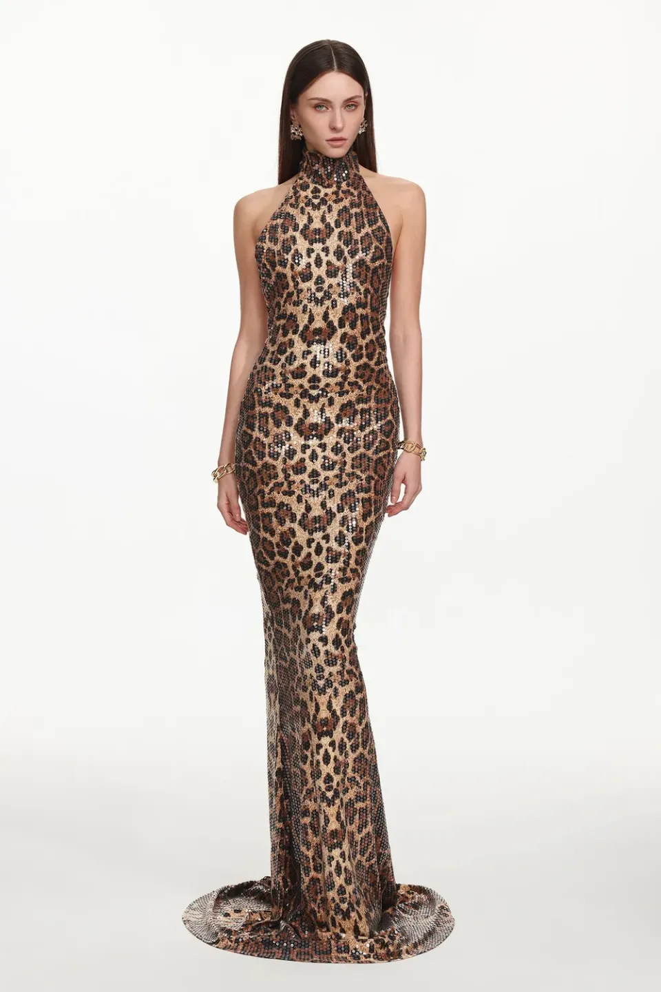 Bella Barnett Myka abito maxi halter paillettes floreale