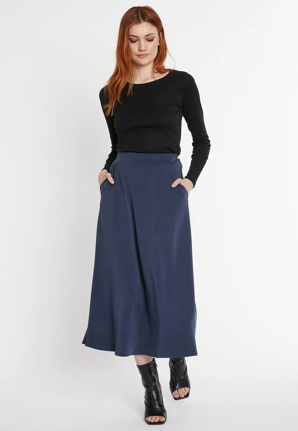 Ana Alcazar Sekani gonna midi jersey blu scuro