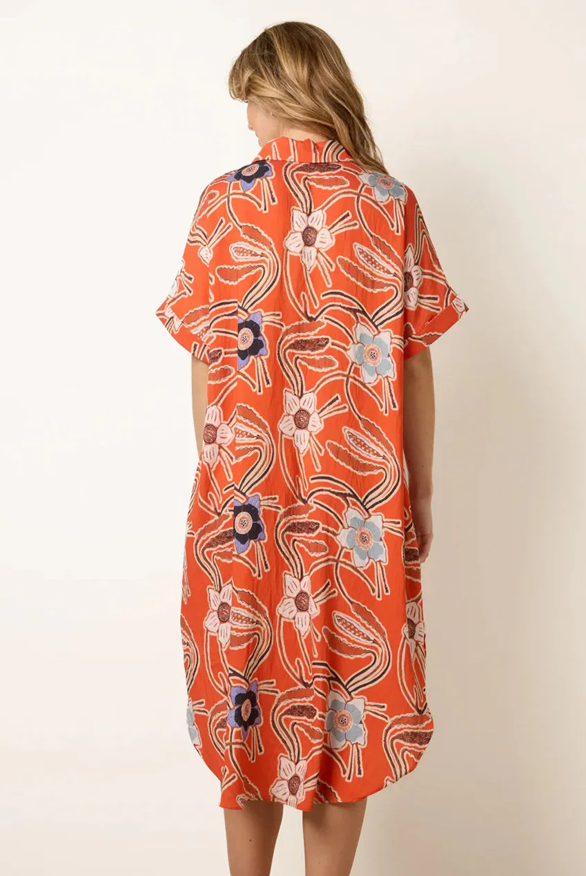 Blue Vanilla Shirt abito camicia midi arancio floreale