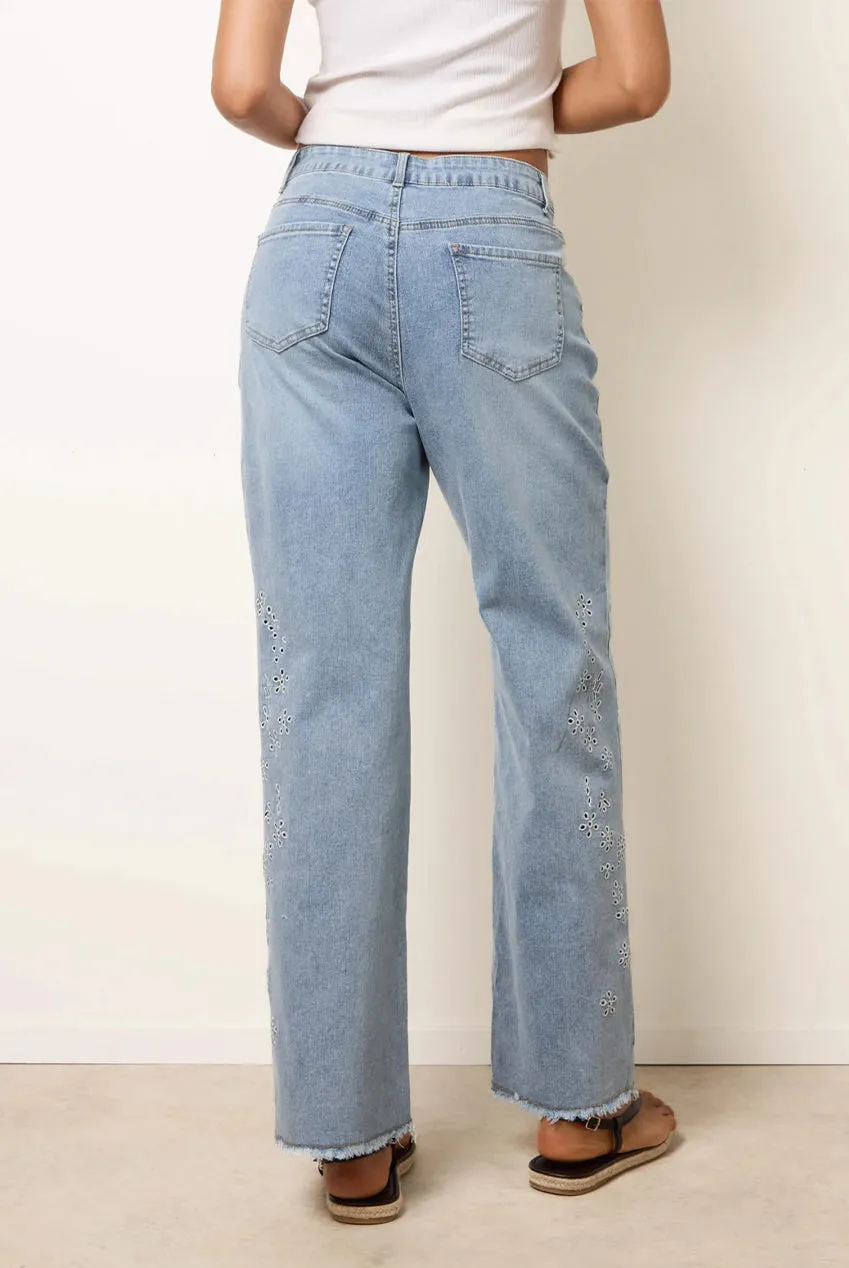 Blue Vanilla Jeans Light Blue Ricamo Laterale Flare