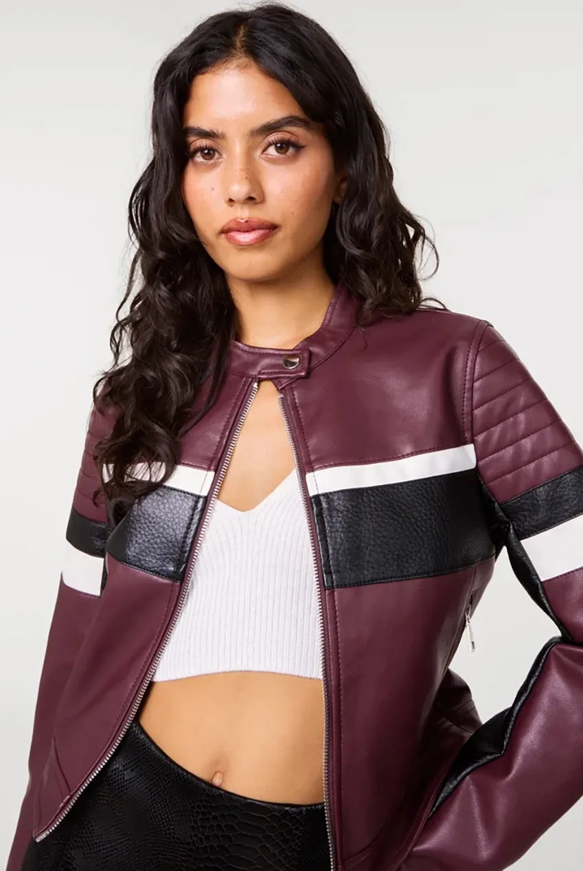 Pink Vanilla Motocross giacca biker cropped bordeaux ecopelle