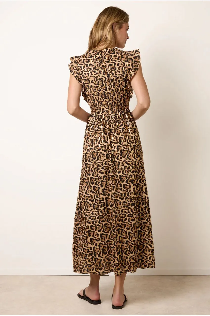 Blue Vanilla Leopard Print abito midi leopardato manica corta