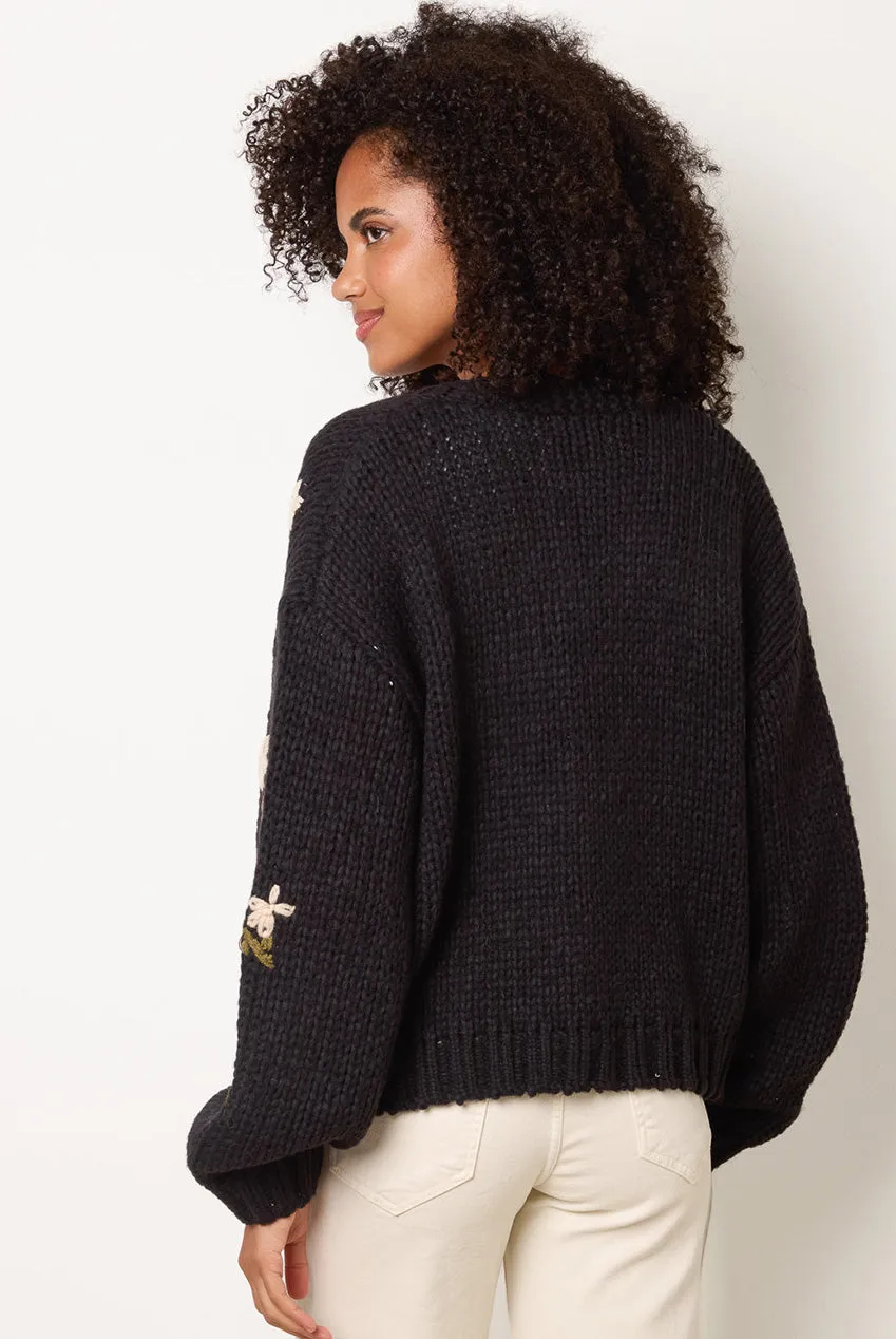 Blue Vanilla Flower cardigan nero ricamo fiori