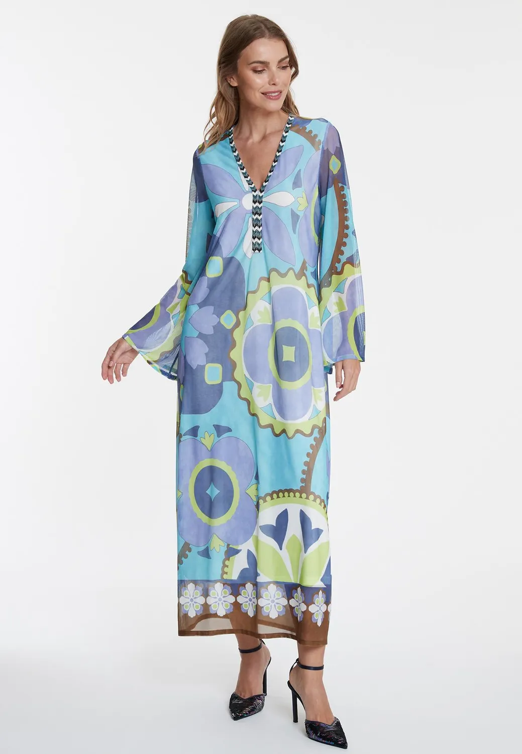 Ana Alcazar Wemmy caftano maxi fiori azzurro