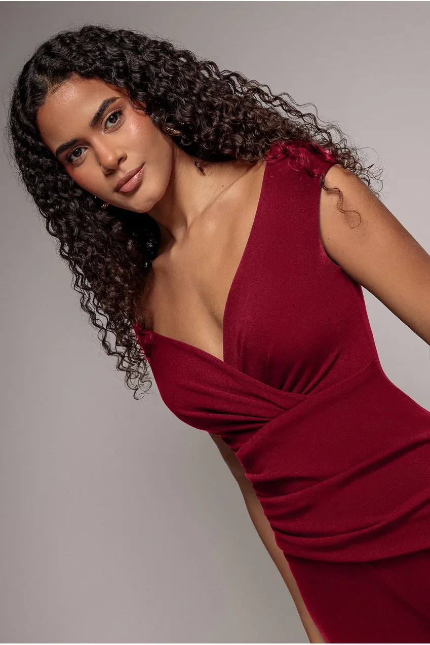 Goddiva Scuba Crepe tuta bardot vino wrap