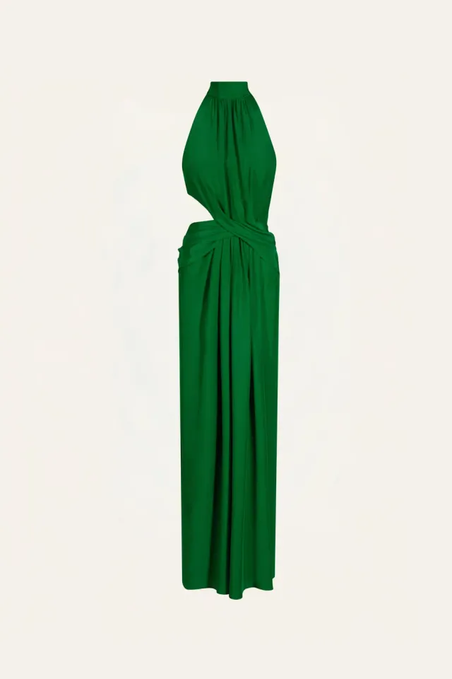 Johanna Ortiz Excepcionalidad abito lungo verde in crepe