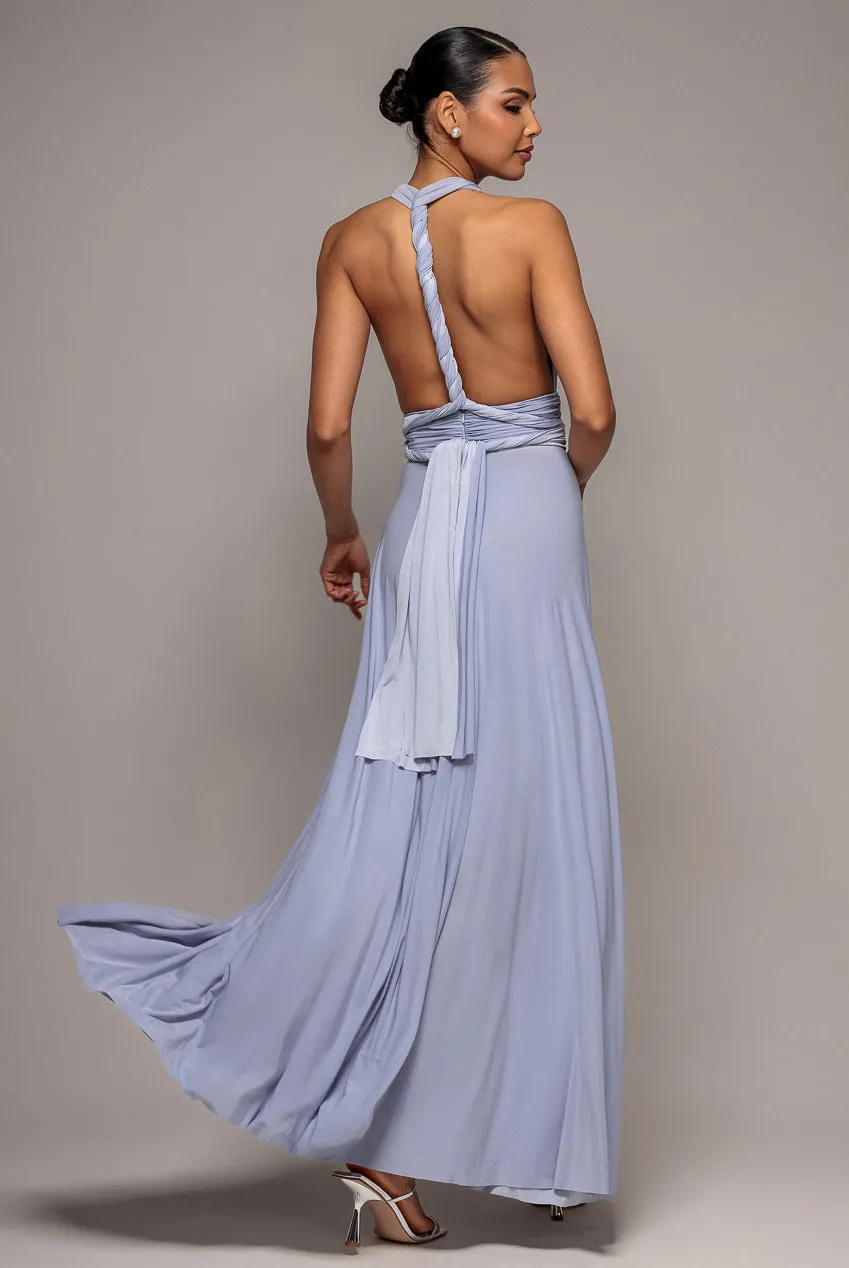 Goddiva Multiway Tie Up Wrap abito maxi dusty blue scollo V