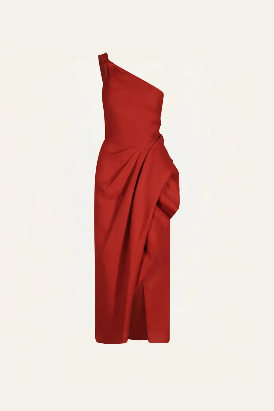 Johanna Ortiz Salsero Vestito lino rosso midi monospalla