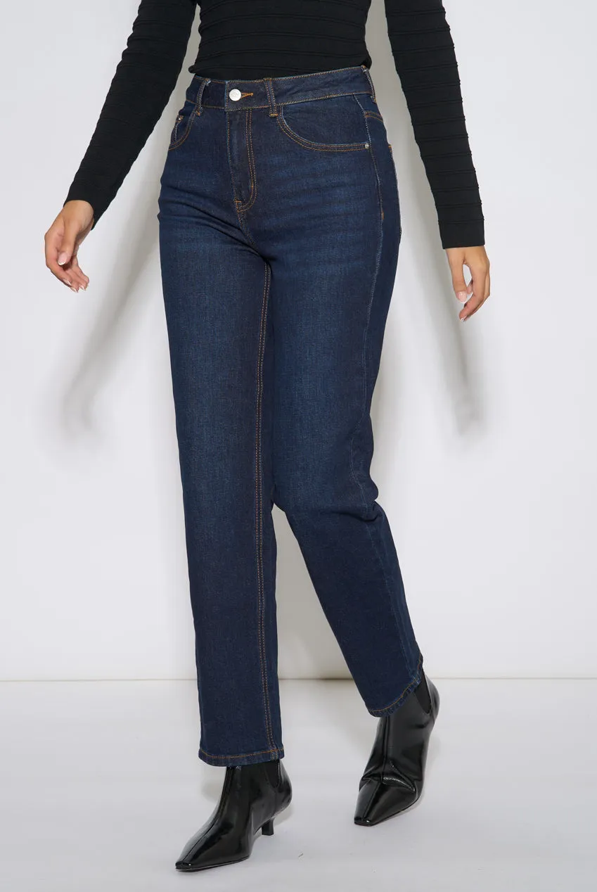 Gini London Indigo Mid Rise Straight Leg jeans indaco