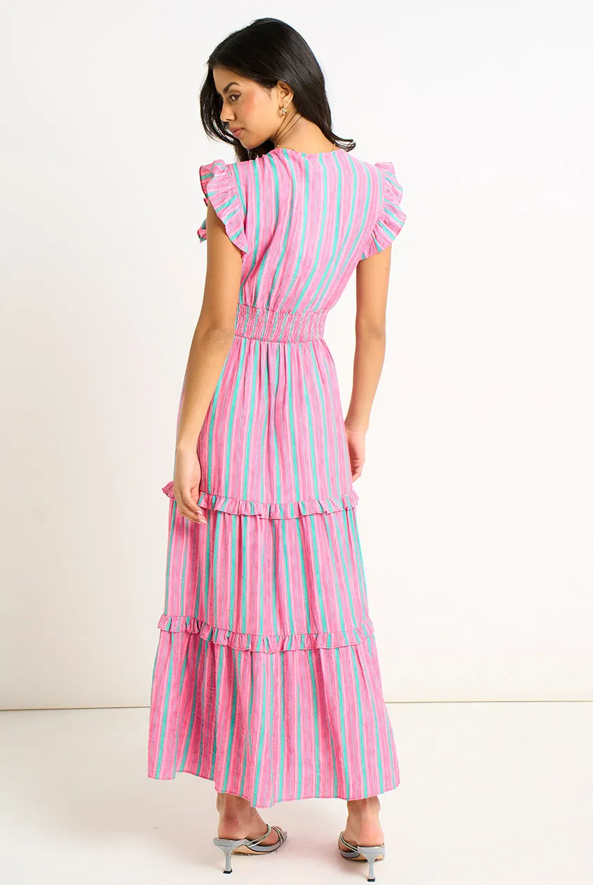 Gini London Stripe Shirred maxi abito rosa 8