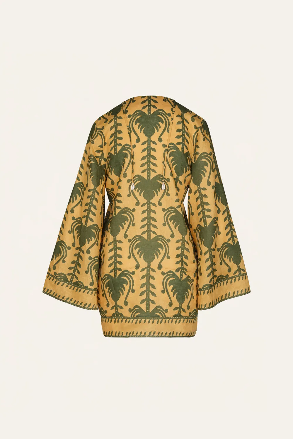 Johanna Ortiz Wild Savannah tunica lino gialla conchiglie