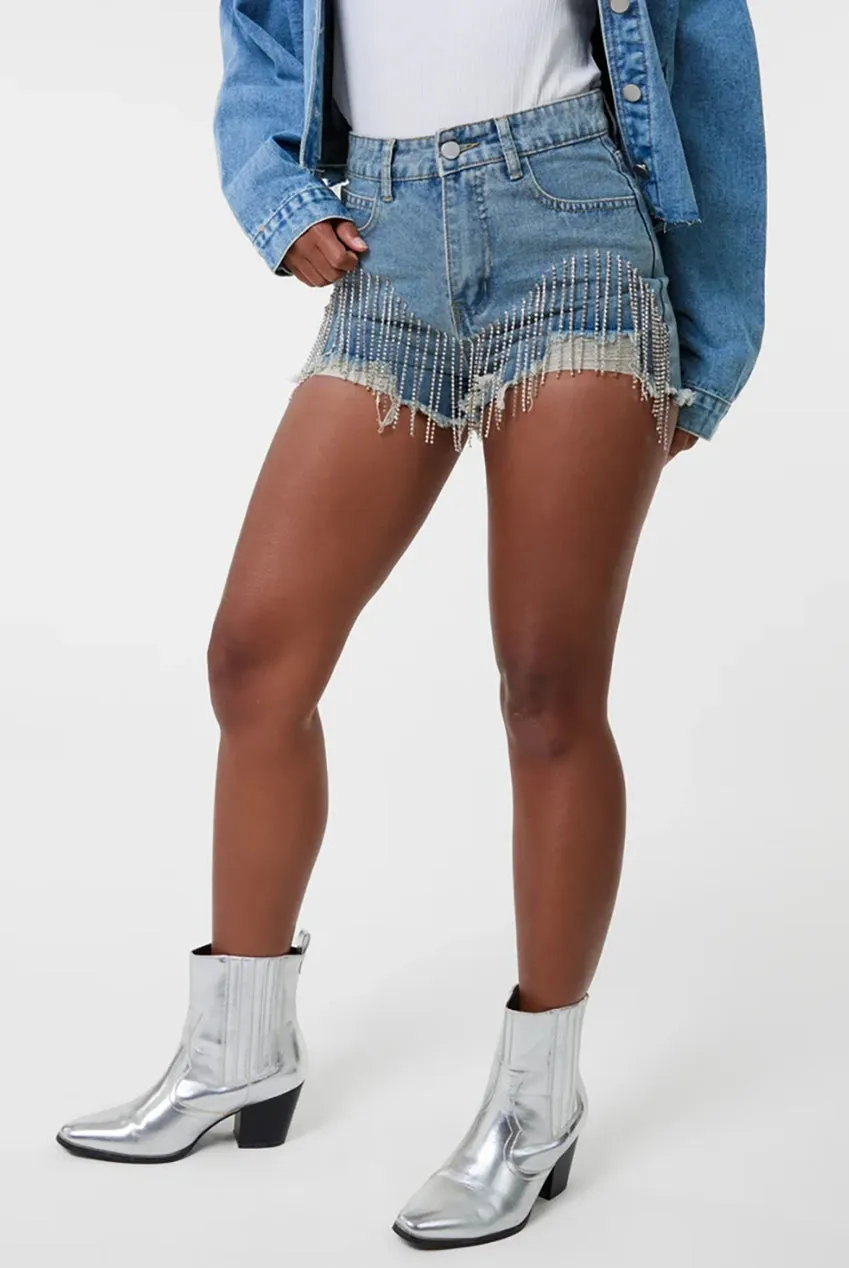 Pink Vanilla Diamante shorts denim blu cotone