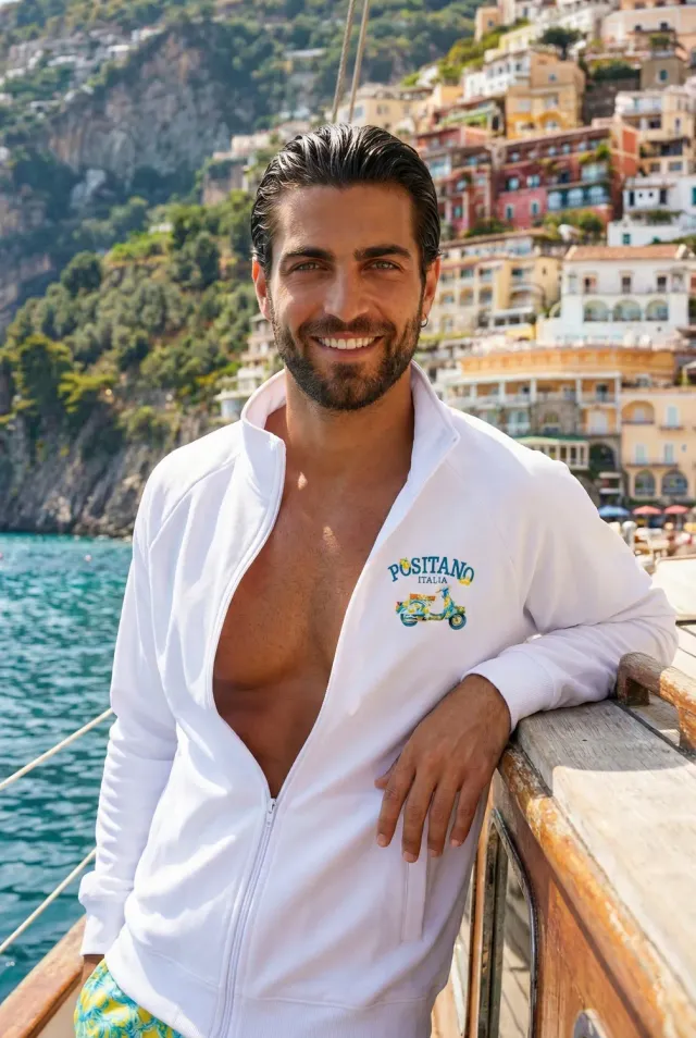 Antica Sartoria Positano FW101 felpa con zip blu poliestere