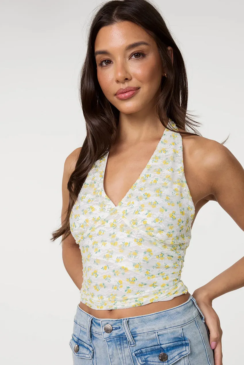 Pink Vanilla Lemon top halter pizzo giallo limone