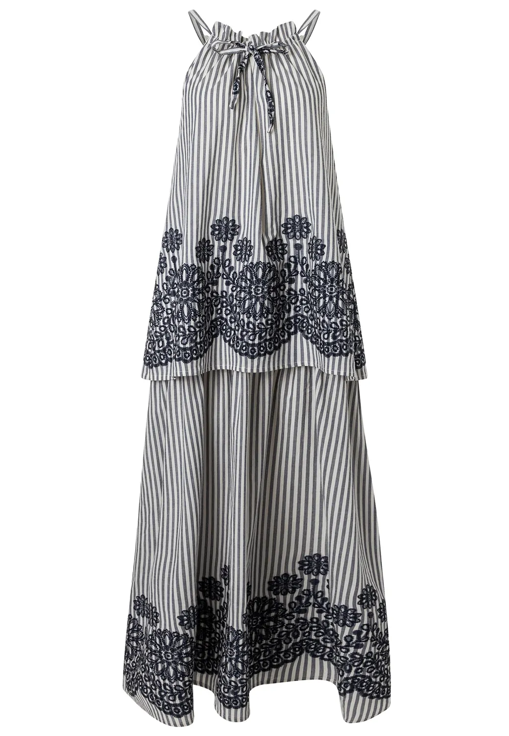 Ana Alcazar Dorina abito maxi a balze grigio