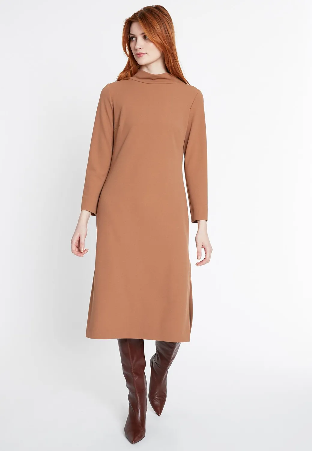 Ana Alcazar Sifyna abito midi beige collo alto