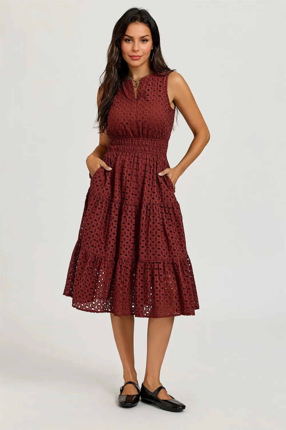 FS Collection Broderie abito midi ruggine in cotone sangallo