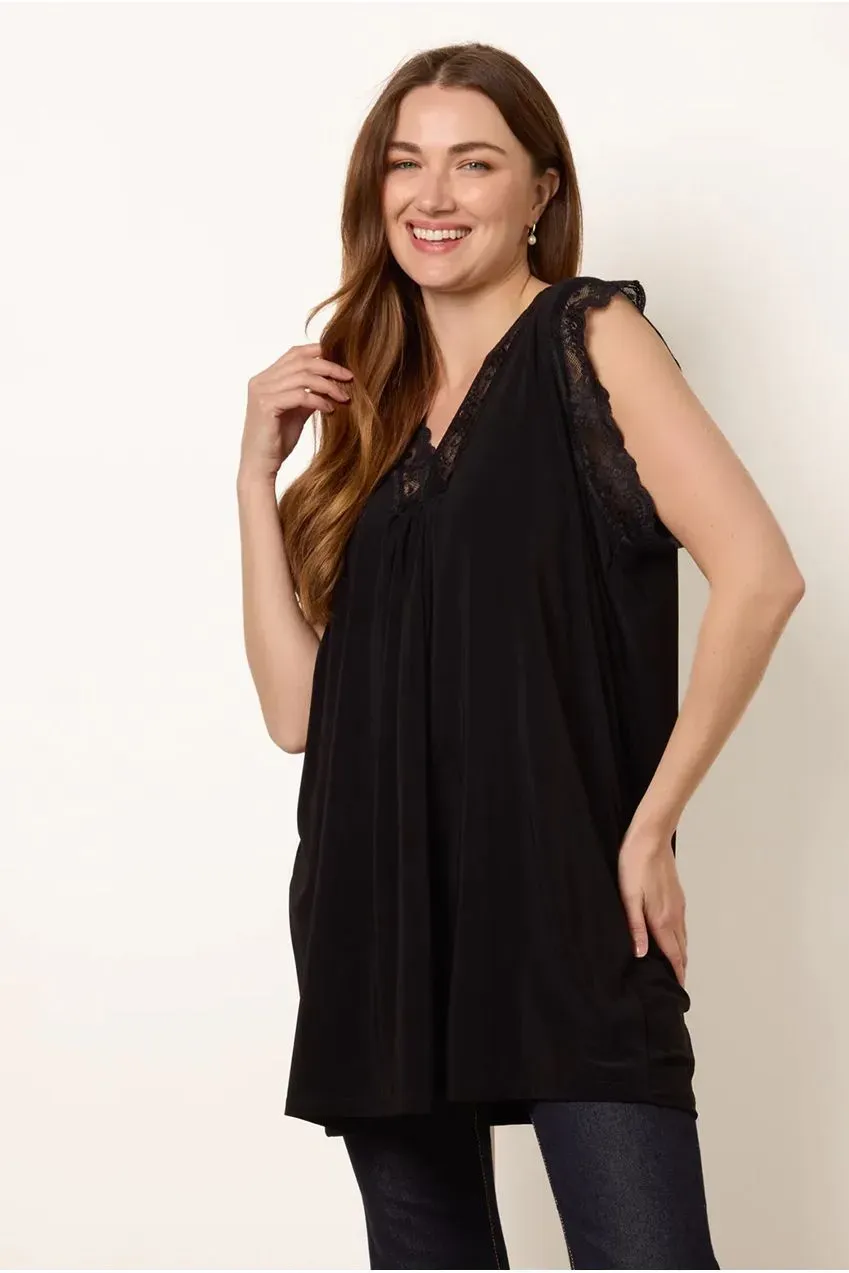 Blue Vanilla V Lace Trim top nero pizzo elasticizzato