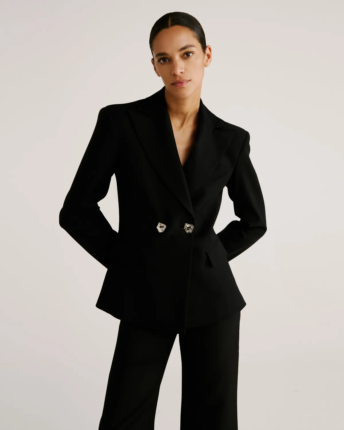 Violante Nessi Burri Blazer nero crêpe lana doppiopetto