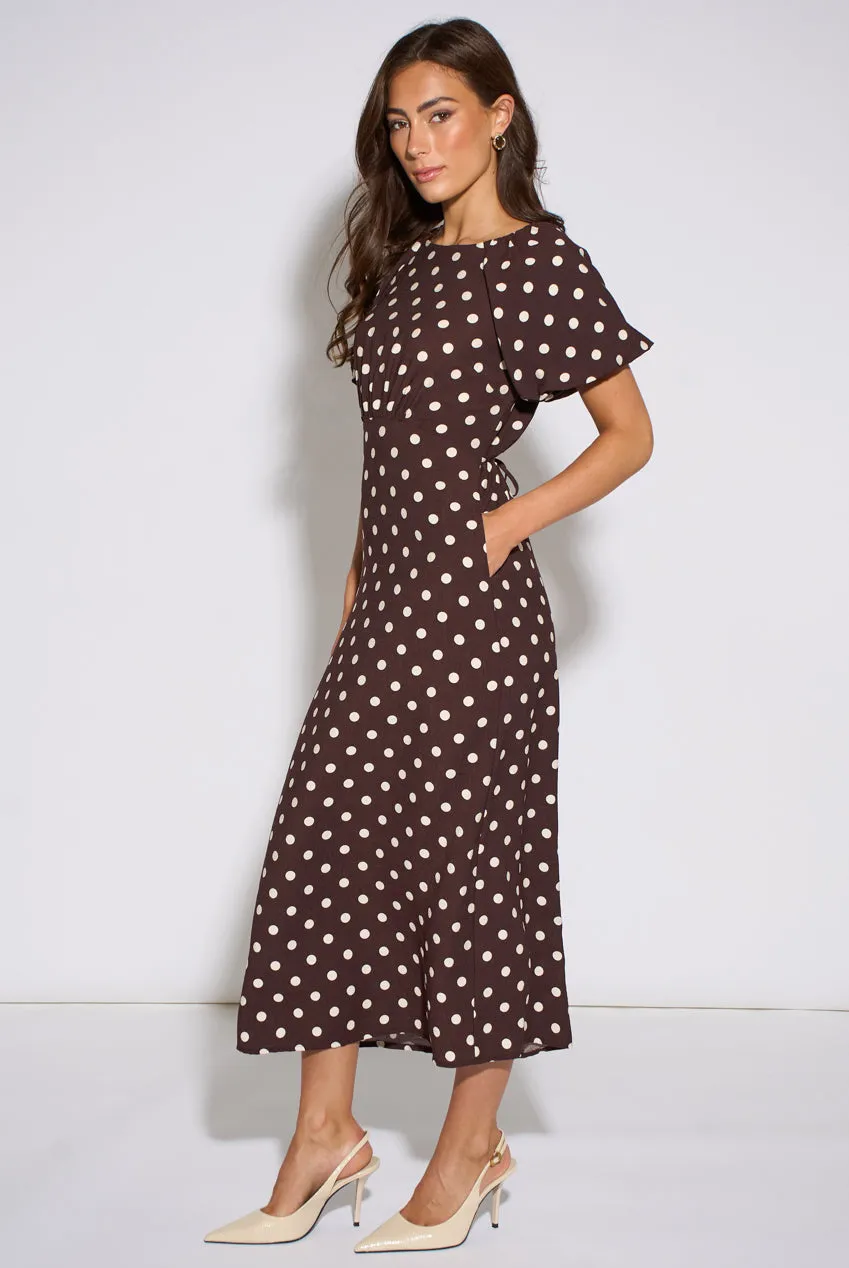 Gini London Brown Spot abito midi marrone pois
