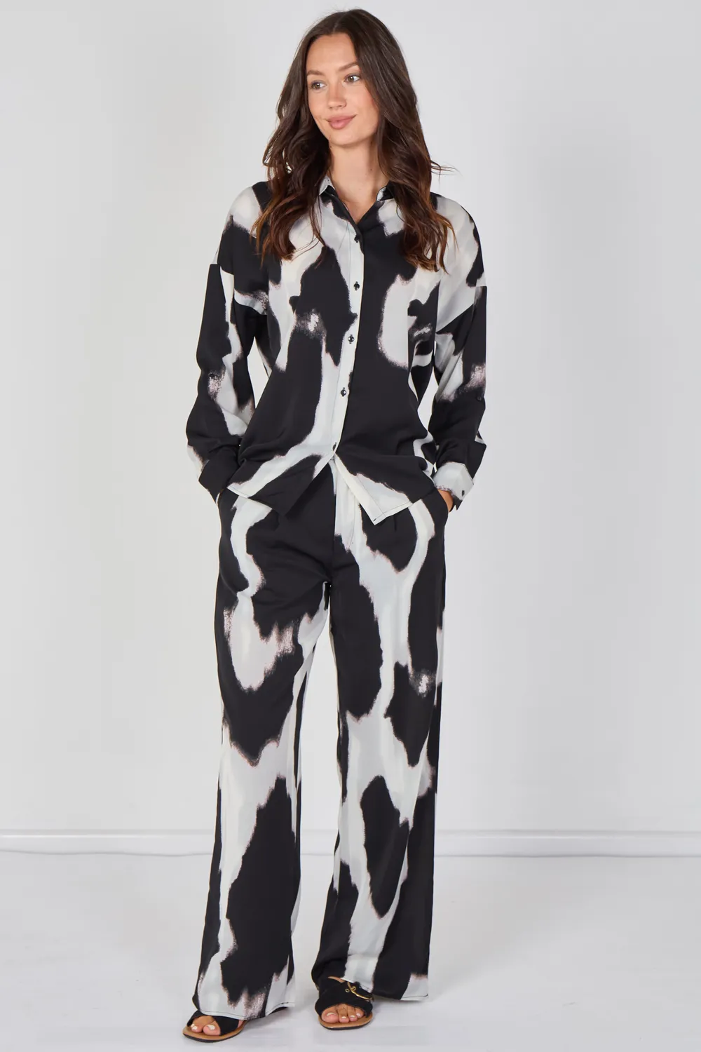 LOVE SUNSHINE Abstract set coordinato nero stampa pantalone