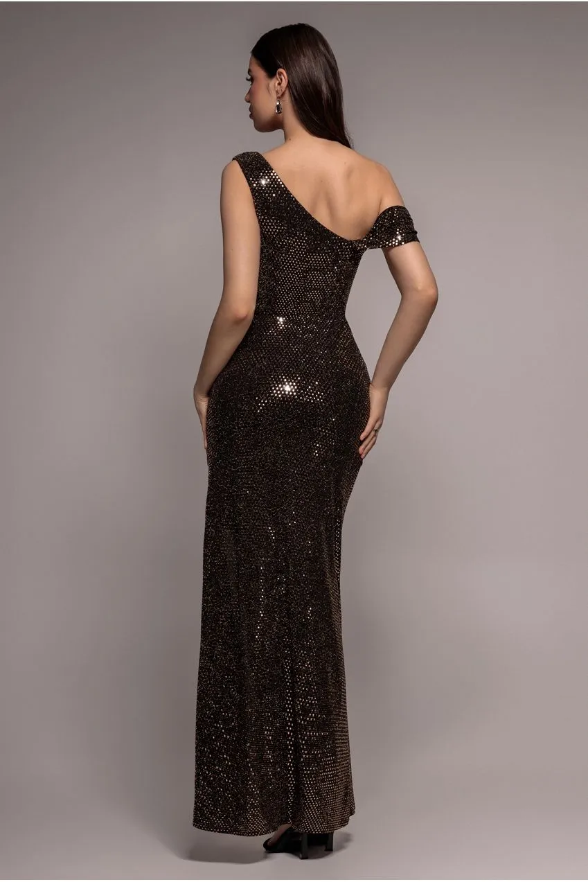 Goddiva Cowl Neck Sequin abito maxi oro rosa 12 paillettes