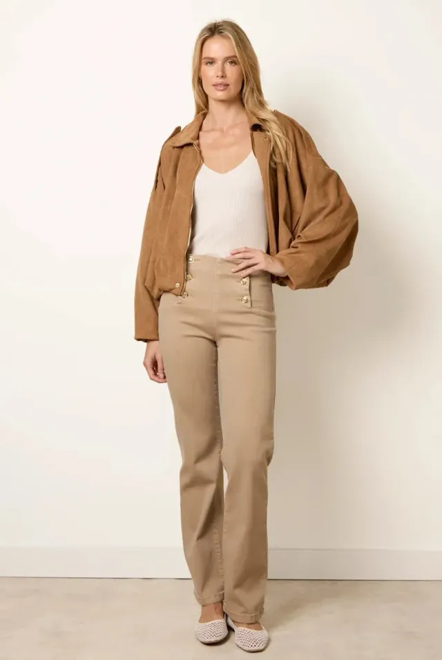 Blue Vanilla Triple Button Jeans Beige Vita Alta Svasati