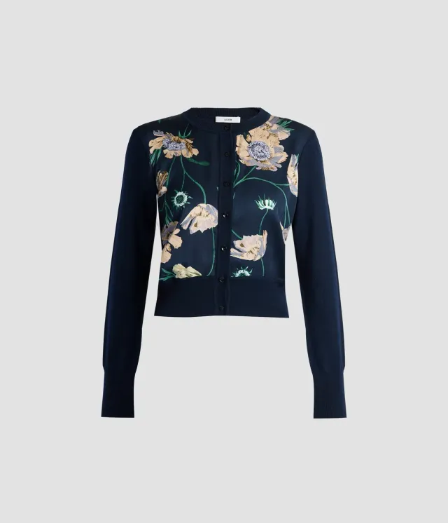 Erdem Floral Print Panel Cropped cardigan lana blu