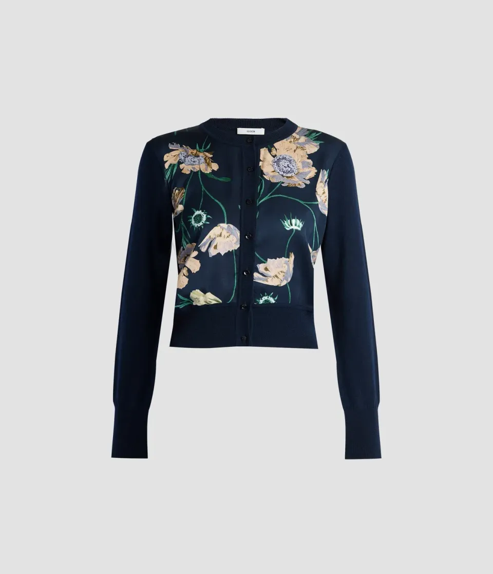 Erdem Floral Print Panel Cropped cardigan lana blu