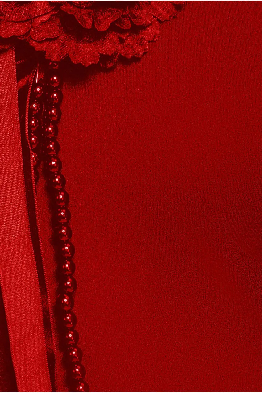 Goddiva Racer Neck Corsage abito maxi rosso scuba attillato