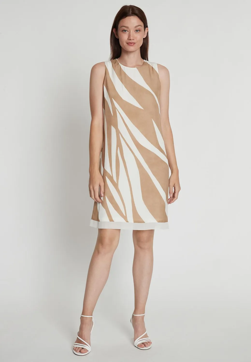 Ana Alcazar Rasea abito smanicato beige stampa zebra