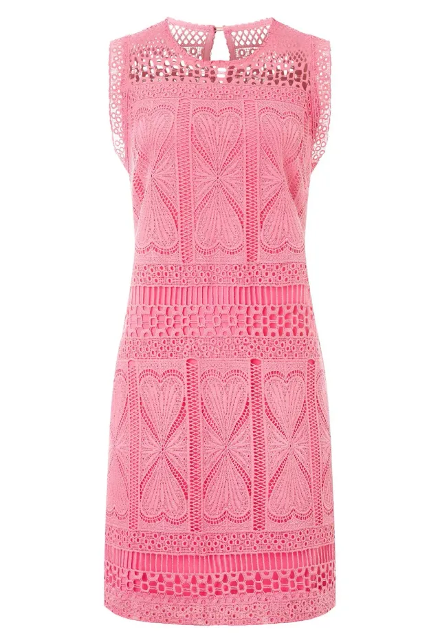 Ana Alcazar Padona Abito Pizzo Rosa Corto Linea A