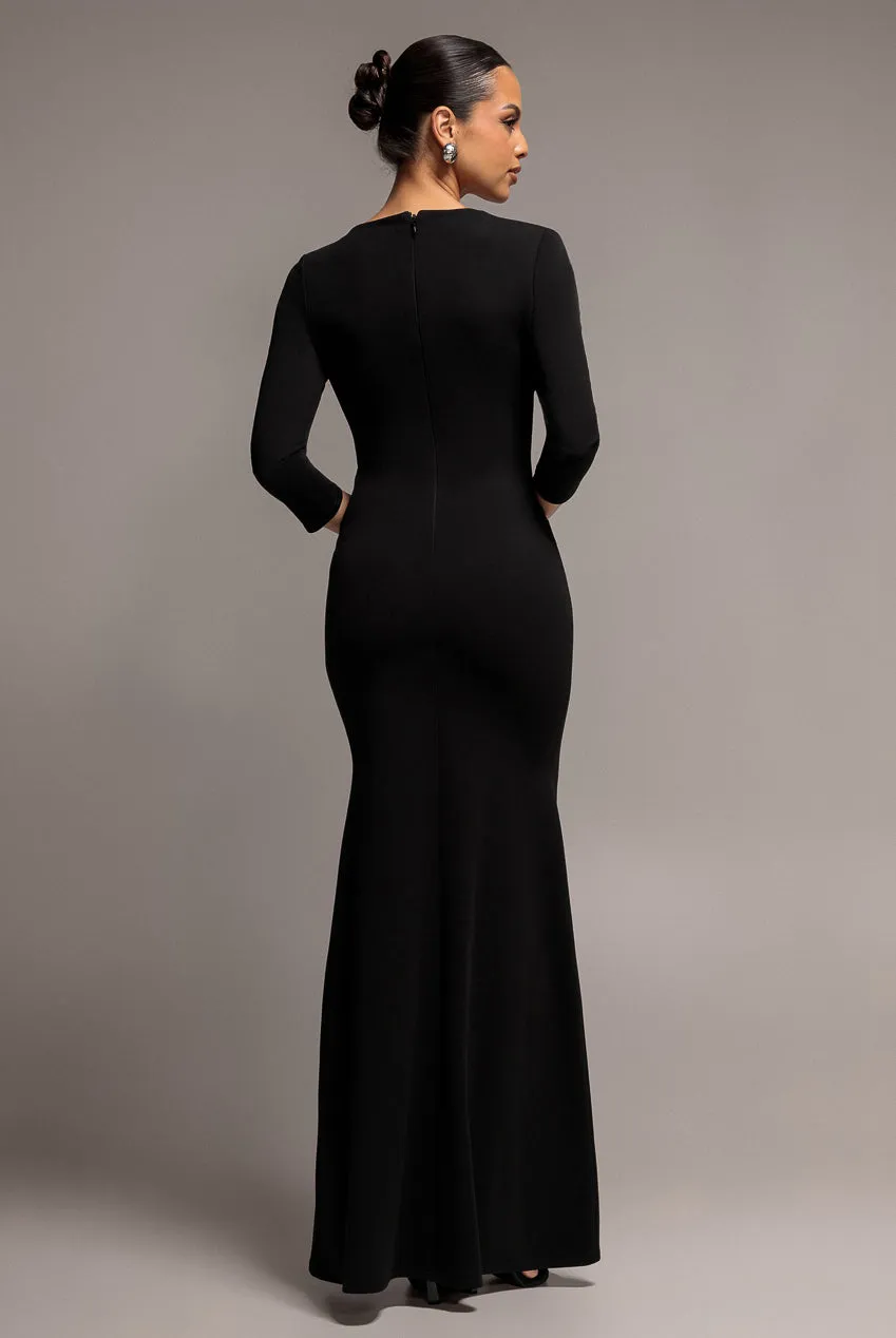 Goddiva Asymmetric Neck Diamante abito maxi nero bodycon