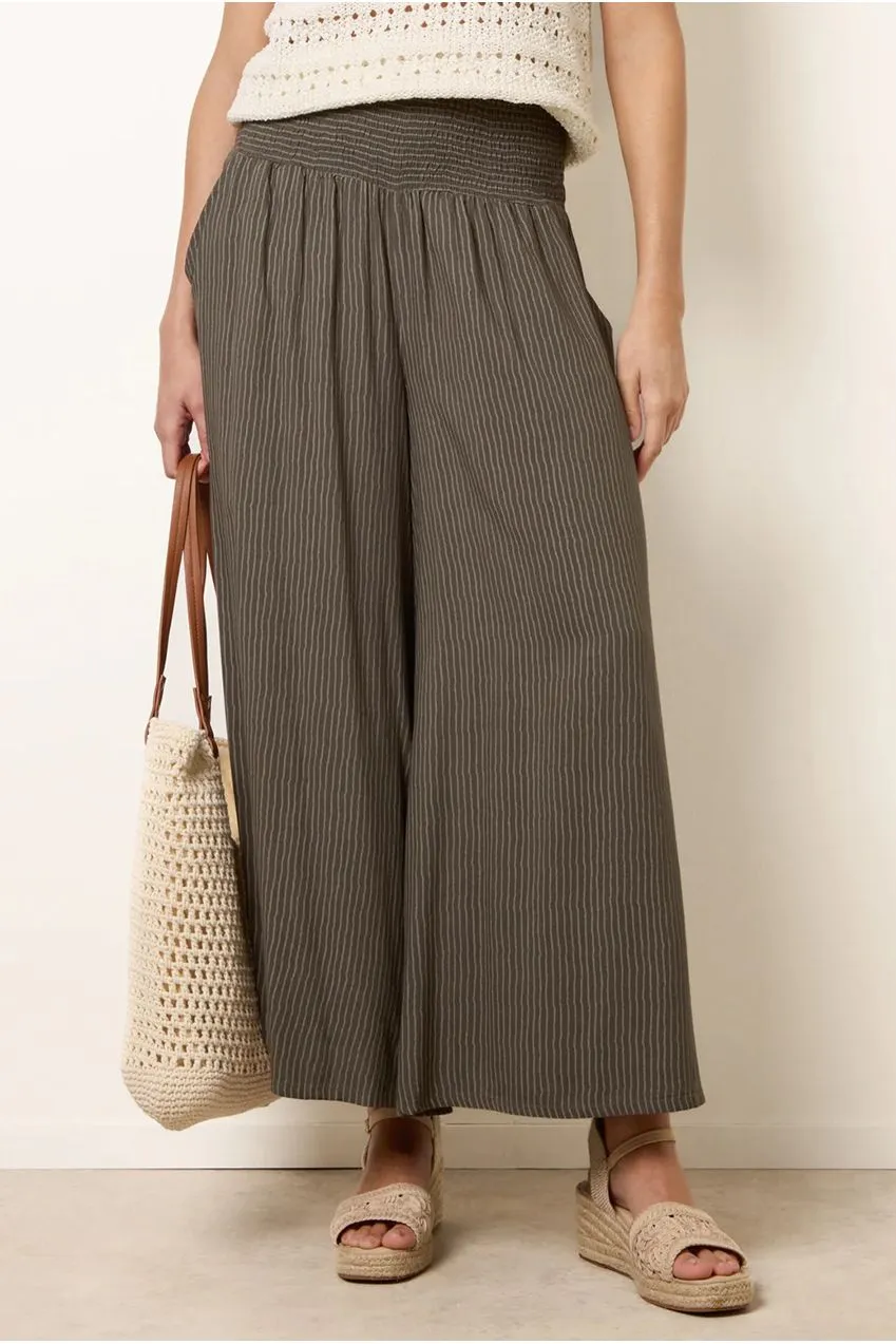 Blue Vanilla Wide Leg Shirred Waist pantaloni kaki L/XL elasticizzati