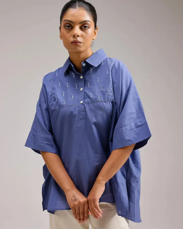 Our Dve Sheer tunica cotone blu scuro taglia unica