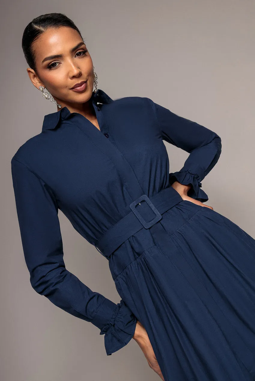 Goddiva DR3721 abito camicia midi navy cintura