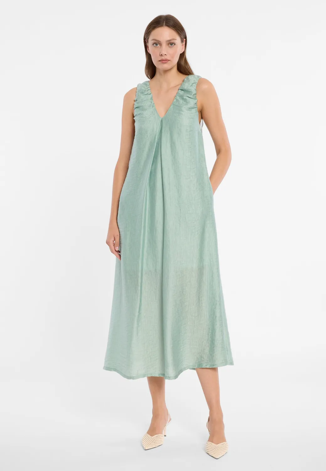 Ana Alcazar Doreth abito midi verde scollo V