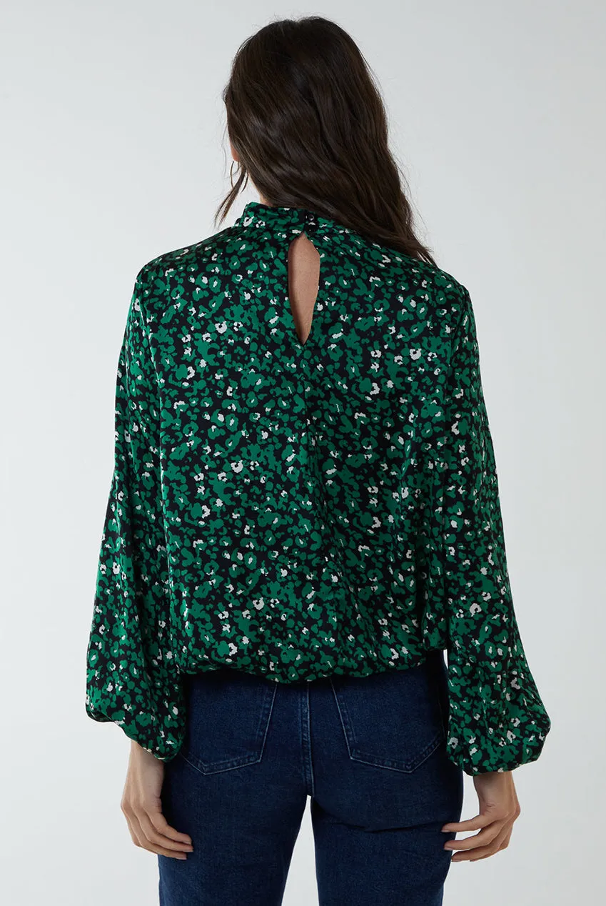 Blue Vanilla top verde leopardato raso collo alto