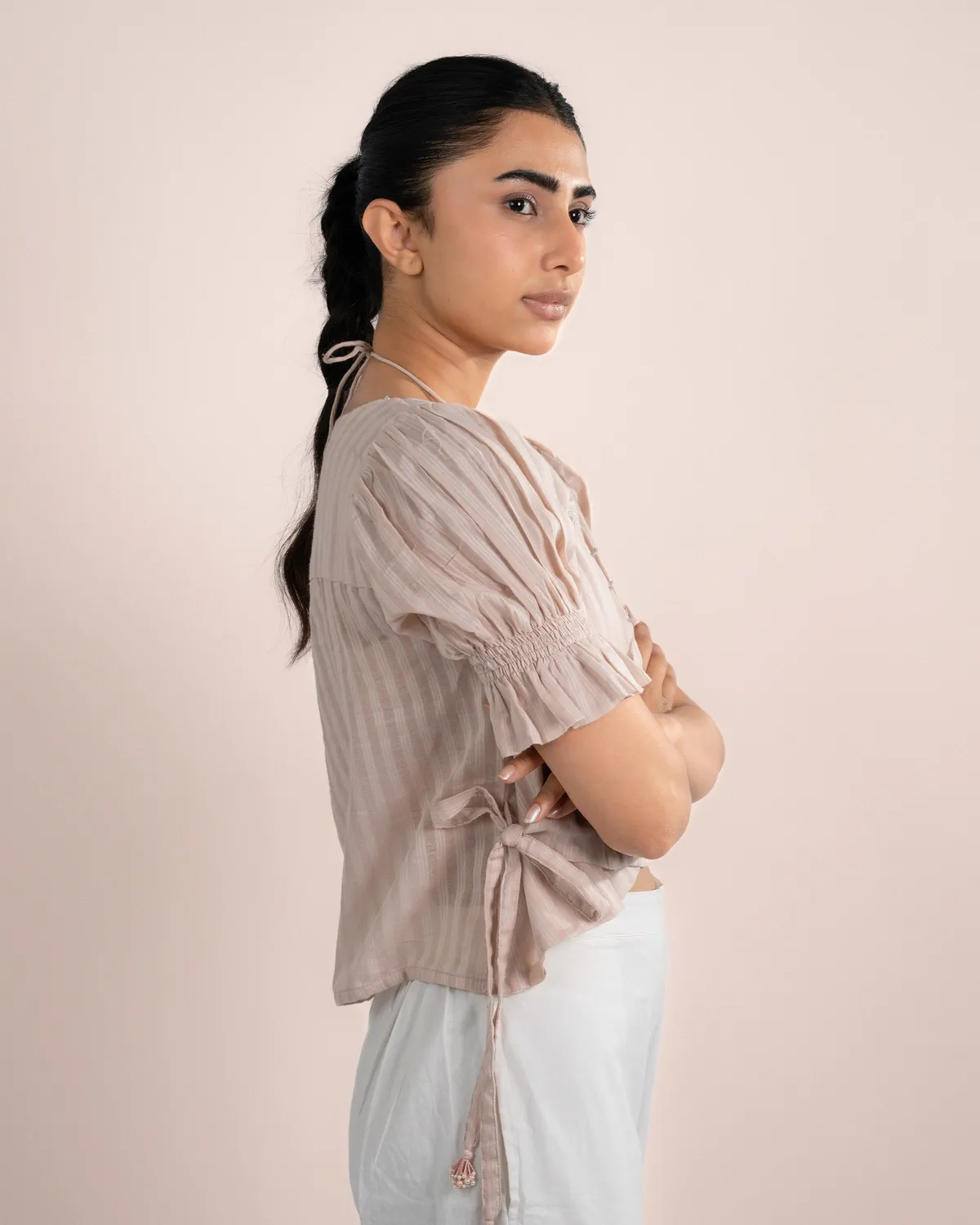 Our Dve Koi Top incrocio + tube top righe rosa cotone
