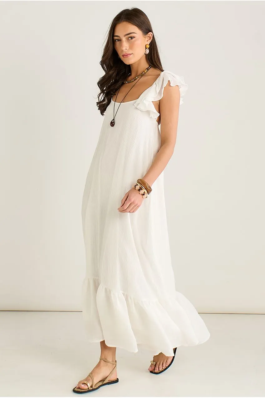 Gini London Ruffle abito maxi viscosa bianco volant